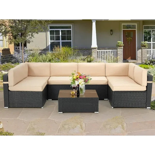 TerraVista Wicker Sectional - 7 Piece Modular Outdoor Furniture Set.