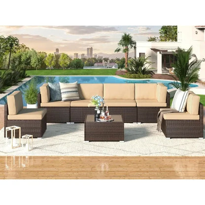 TerraVista Wicker Sectional - 7 Piece Modular Outdoor Furniture Set.