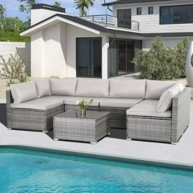 TerraVista Wicker Sectional - 7 Piece Modular Outdoor Furniture Set.