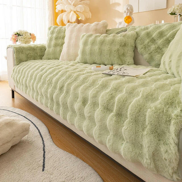 PlushLounge - Super Soft Shaggy Universal Non-slip Plush Sofa Cover - Decor Dune Matcha / 27.5" X 59"